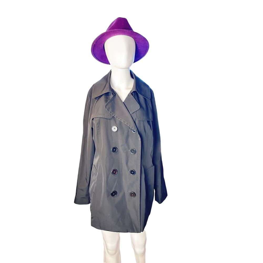 FOG by London Fog Black Trench Coat Women’s Large Double Breasted Mid-Length